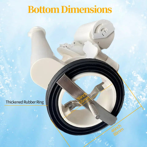 Heavy Duty Two Inch Toilet Flush Valve Replacement For One Piece And Integrated Tanks showing bottom dimensions with thickened rubber ring.