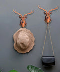 Vintage Deer Head Resin Wall Hook Hangs Heavy Coats Keys Totes And Towels Super Slick Home Decor Organizer with hat and bag.