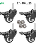 Set Of 4 Stem Casters M8x25 With Double Locking Brake, 2 Inch Heavy Duty PU Rubber Swivel Caster Wheels For Shopping Trolleys