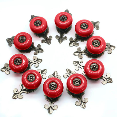 Dope Red Ceramic Cabinet Knobs For Dressers And Kitchen Drawers Solid Zinc Alloy Body Include Tight Screw Set, 10 glossy knobs.