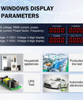 High Precision Bench Digital AC Power Meter For Lab And Workshop Pro Grade Readouts Of Voltage Current Power Factor And Frequency With Upper And Lower Limit Alarm Built In Processor And Accurate 0.4 Percent Plus 0.1 Percent. 4-window display