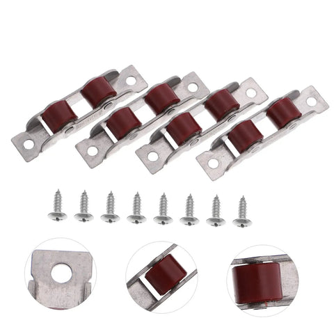 Heavy Duty Double Wheel Window And Door Pulley Replacement Rollers With Sweet Smooth Glide Premium Stainless Steel Sash Track Hardware showing stainless steel material and red wheels.