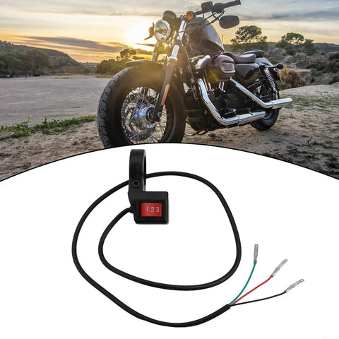 Awesome 22mm Handlebar Switch With 3-Speed Control For Motorcycle And Electric Bike. Smooth Shifting, Durable ABS Plastic Build, And Reliable Performance For A Breezy Ride! 22mm 3-speed handlebar switch with wired connectors for motorcycle and e-bike