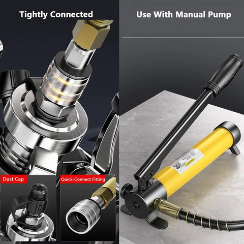 Heavy Duty Hydraulic Puller Kit Featuring Hand Pump And Smooth Gear Separator For Car Hubs Badass Bearing Extractor showing manual pump and quick-connect fitting.