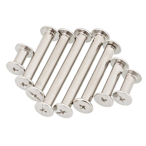 Top Tier 120 Piece Chicago Screw Binding Post Assortment Kit Featuring 304 Stainless Steel Leather Hardware Fasteners, silver in color, various lengths.