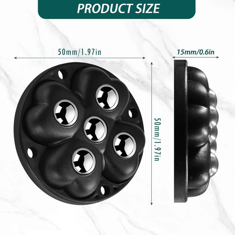 Side and front view of Self Adhesive Caster Wheels With 360 Degree Swivel Stainless Steel Rollers Low Profile Design Black