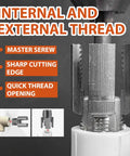 Close-up of 2 Piece Internal And External Pipe Threader Kit for 1/2 Inch and 3/4 Inch PVC PPR Plastic Pipes showing sharp cutting edge.