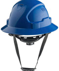 Solid Full Brim Hard Hat With ABS Construction And Ventilated Safety Design OSHA Approved Work Helmet showcasing chin strap detail.