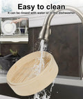 Two Tier Bamboo Food Steamer Basket For Dumplings And Fresh Seafood With No Sweat Cleanup under running water for easy cleaning.