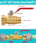 Brass Garden Hose Shut Off Valve Full Flow With Three Quarter Inch GHT Full Port Ball Valve, heavy-duty brass connector with dimensions.