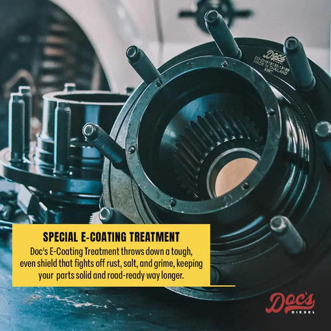 Hella Durable E Coated Front Wheel Hub Assembly 2 Pack For Dodge Ram 5.9L Cummins 4WD 2003 2005 showing E-coating treatment details.