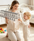 Mother and child using Heavy Duty Stainless Steel Vertical Closet Hanger For Pants And Leggings Space Saving Multi Tier Wardrobe Organization Rack.