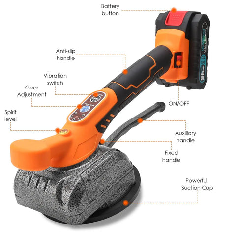 Tile Vibration Leveling Tool With Suction Cup Handheld Vibrator For Plug And Play No Fuss Install 5 Speed Adjustable Dual 21V 2000mAh Batteries