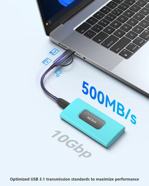 256GB External SSD Drive USB 3.1 Type C Portable Solid State Drive Up To 500MB/s connected to laptop