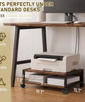 Straight Up Slick 2 Tier Printer Stand Under Desk With Easy Glide Wheels And Open Lower Shelf For A4 Paper Storage Brown Desktop Organizer showcasing printer and paper storage.