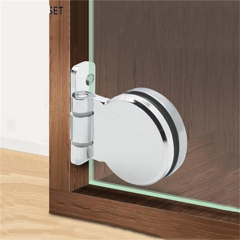 Rock Solid Frameless Glass Door Hinge Flat Open Cabinet Connector For Wine Rack And Pet Crate Killer Quality Stainless Steel Furniture Hardware Hella Durable Window Fitting Single Piece Pro Install Grade close-up on hinge with glass and wood