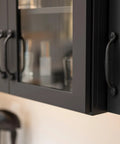 Solid Core Kitchen Cabinet Pulls Pack Of 10 In Black Iron For Doors And Dresser Drawers Luxury Hardware With Three Quarters Of An Inch Hole Center Heavy Duty Black Rustic Style From Refined Rustic Collection installed on cabinet doors