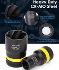 Heavy Duty CR-MO Steel Bolt Nut Extractor Socket Set with 1/2 Inch Drive for Stripped Damaged Bolts Sizes Displayed