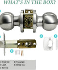 Brushed Nickel Round Privacy Door Knobs - Keyless Interior Door Knobs for Bedroom and Bathroom, 10 Pack components view
