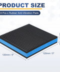 Heavy Duty Rubber Anti Vibration Pads 5 By 5 Inch 8 Pack Industrial Grade EVA Foam Shock Absorbers shown with dimensions 120mm x 120mm x 22mm.