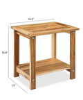 Solid Acacia Wood Side Table With Two Tier Storage For Indoor And Outdoor Use No Fuss Assembly End Table For Living Room And Patio Weather Resistant Light Natural Rustic Finish