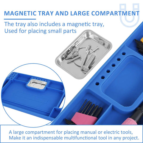 Blue Silicone Tool Tray For Auto Repairs Flexible Magnetic Tool Holder With Small Parts Tray Non Slip Organizer 14 By 9 By 0.79 Inches Deep Durable Car Maintenance Storage For Tools And Tiny Parts