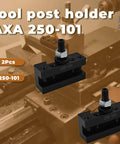 AXA 250-101 Quick Change Lathe Tool Post Holder For Turning And Facing 2 Pack shown with background lathe machine