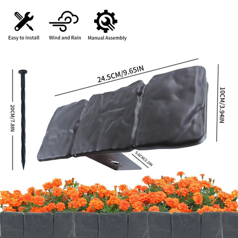 Diagram of Imitation Stone Look Garden Edge Kit, 16 Ft Landscape Border, showing measurements and design details.