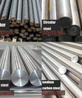 Various steel bar types including rebar, circular steel, mild steel, and medium carbon steel used with Beefy Portable Hydraulic Steel Bar Cutting Machine 220V 50Hz, Compact Rebar Cutter With Toolbox, Cuts 4 To 28mm Steel Bars, Efficient And Safe Operation For Construction Projects.