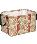 Premium Rectangular Storage Basket For Home Organization Waterproof Fabric Bin With Bold Print Design featuring seahorses and shells.