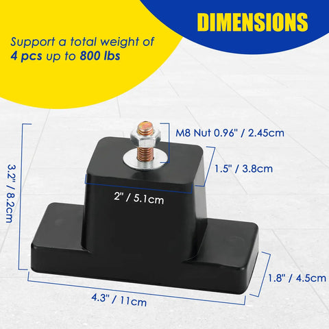 Heavy Duty Rubber Vibration Isolator Mounts Solid As A Rock Air Conditioner Brackets with dimensions and weight support information.