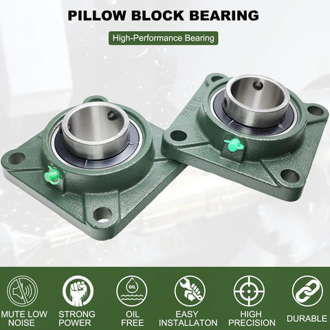 Pro Grade Ucf21032 Pillow Block Bearings Two Pack Square Flange Four Bolt Bearing Steel With Two Inch Bore aligned for easy installation.