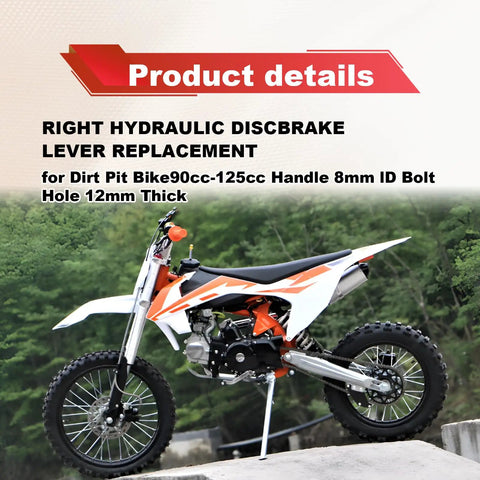Right Hydraulic Disc Brake Lever For Dirt Pit Bikes 90cc To 125cc With 8mm Bolt Hole And 12mm Thick Mount on display stand