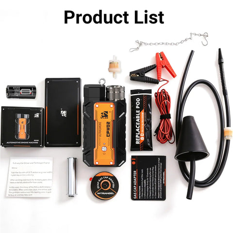 Shop Ready Underhood Smoke Leak Detector Machine For EVAP Vacuum Testing showing included parts and accessories.