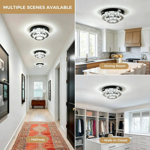 Multiple Crystal Chandeliers For Dining Room And Hallway Lighting, Chrome LED Ceiling Light, Semi Flush Mount in different rooms