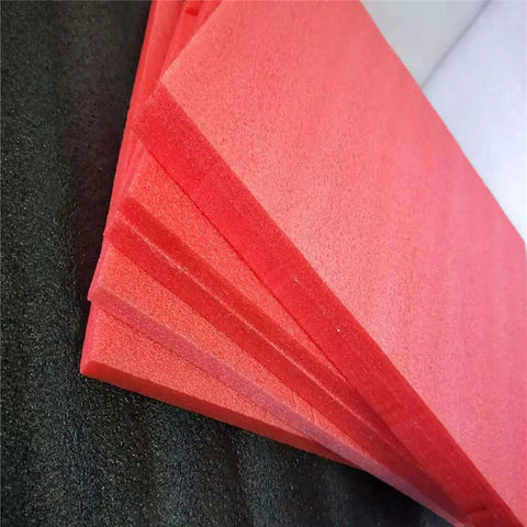 Premium Heavy Duty Red Foam Packing Sheets, 50X50 Cm, 5Mm Soft Cushioning for toolboxes stacked on a black surface.