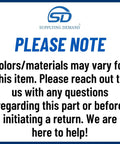 Notice about potential color and material variations for replacement kit, encouraging customer contact for queries or returns.