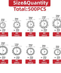 Size and quantity chart of External And Internal Serrated Lock Washer Set M3 M4 M5 M6 M8 2000 1000 Pcs Assortment