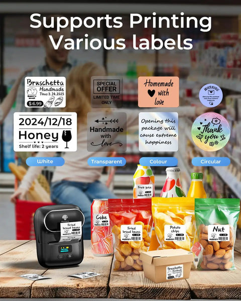 Bluetooth Portable Label Printer For Small Biz Fast Thermal Label Maker For Barcodes Addresses Clothing Pricing Mail Jewelry Cables And More Works With Phone And PC printing various labels.