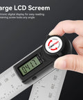 Digital Angle Finder Protractor In Stainless Steel, 7 Inch 200mm, LCD display, black button, measuring angle with laser etched ruler