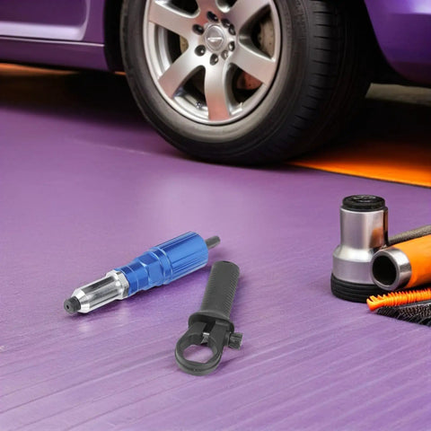 Electric Rivet Nut Tool Adapter Kit With Aluminum Alloy Converter Head And Plastic Case Cordless Drill Attachment on floor