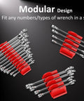 Magnetic Modular Wrench Organizer Set For Tool Drawers, Wrench Rack with Metric and SAE Labels, Red