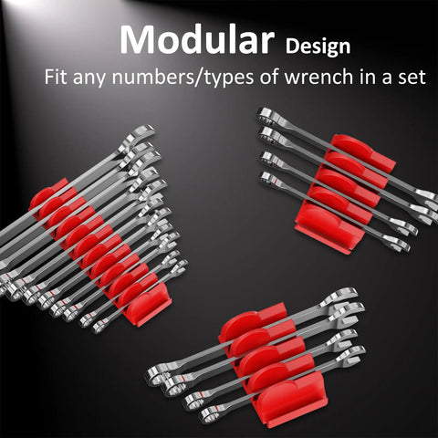 Magnetic Modular Wrench Organizer Set For Tool Drawers, Wrench Rack with Metric and SAE Labels, Red