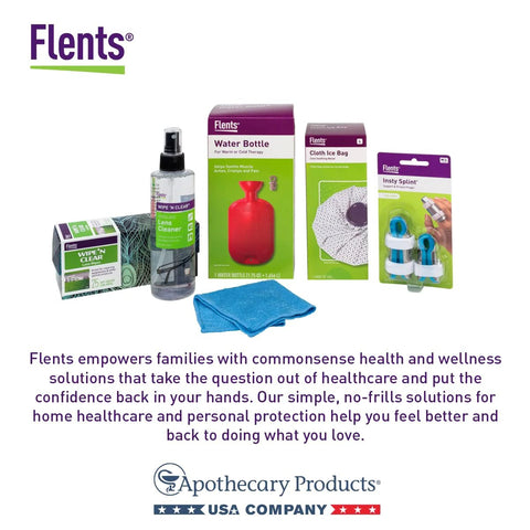 Flents Wipe 'N Clear pre-moistened lens wipes, assorted 20-count, USA-made, display of lens-care products