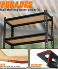 Rock Solid 5 Tier Metal Storage Shelving Rack With Boss Level Weight Support And Easy Adjustable Shelves showing thick MDF shelves and rolled edges.