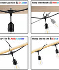 200 Ft Outdoor String Lights With 63 Shatterproof Edison Bulbs 2200K Warm White Waterproof Weatherproof, four hanging methods