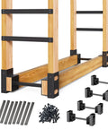 Adjustable Firewood Rack Set Of 4 For Outdoor And Indoor Use Heavy Duty Steel Log Stacking Stand Brackets shown with hardware