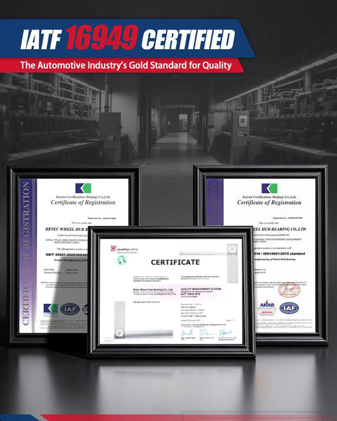 IATF 16949 certified certificates for Brtec Wheel Hub Bearing Co., showcasing quality management standards in automotive industry.