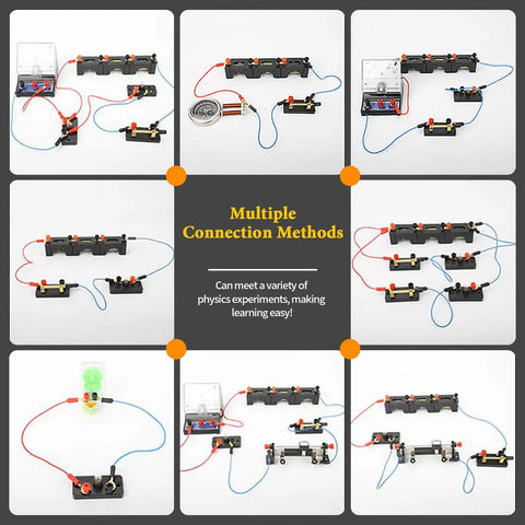 Badass 20 Piece Electrical Circuit Experiment Kit With Quick Attach Bulbs Dependable Switches And Heavy Duty Flexible Wiring. Circuits set showcasing various connection methods.