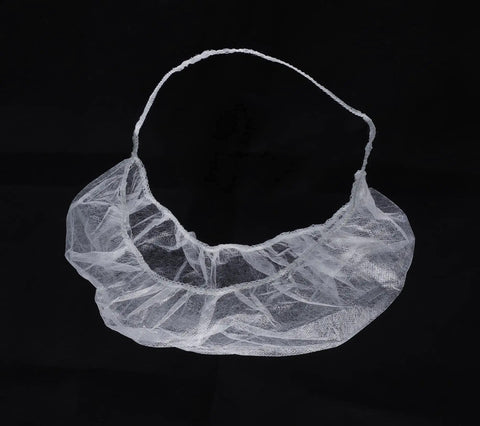 Disposable Beard Covers And Bouffant Beard Net 19 By 9 Inch White Lightweight Nonwoven Polypropylene With Stretchy Elastic Band